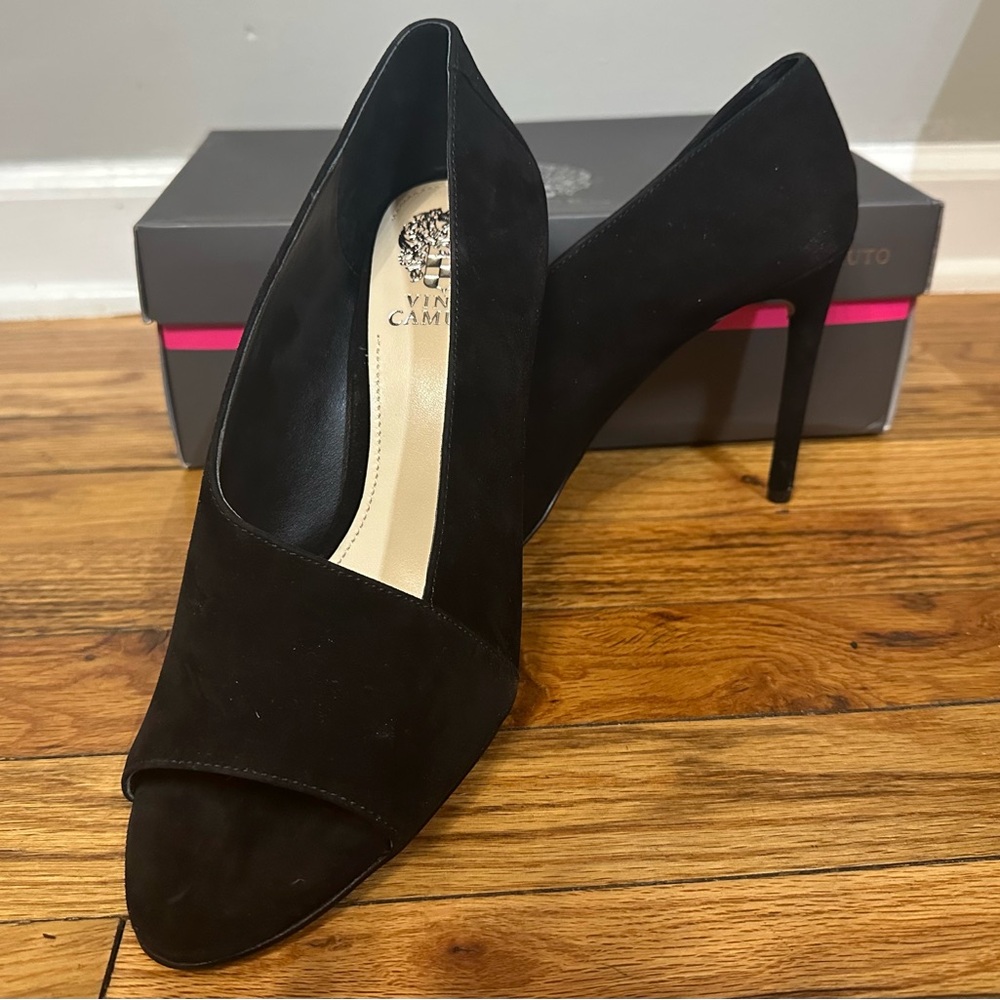 VINCE CAMUTO. Black Suede Stiletto Heels.